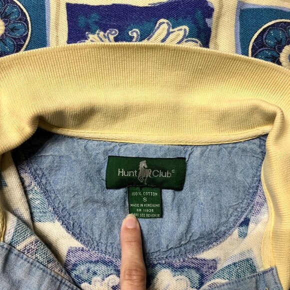 Cute Oversized 90s 2-Button Teal and Blue Pattern Golf Shirt - Size S (Fits XL) - Picture 10 of 10